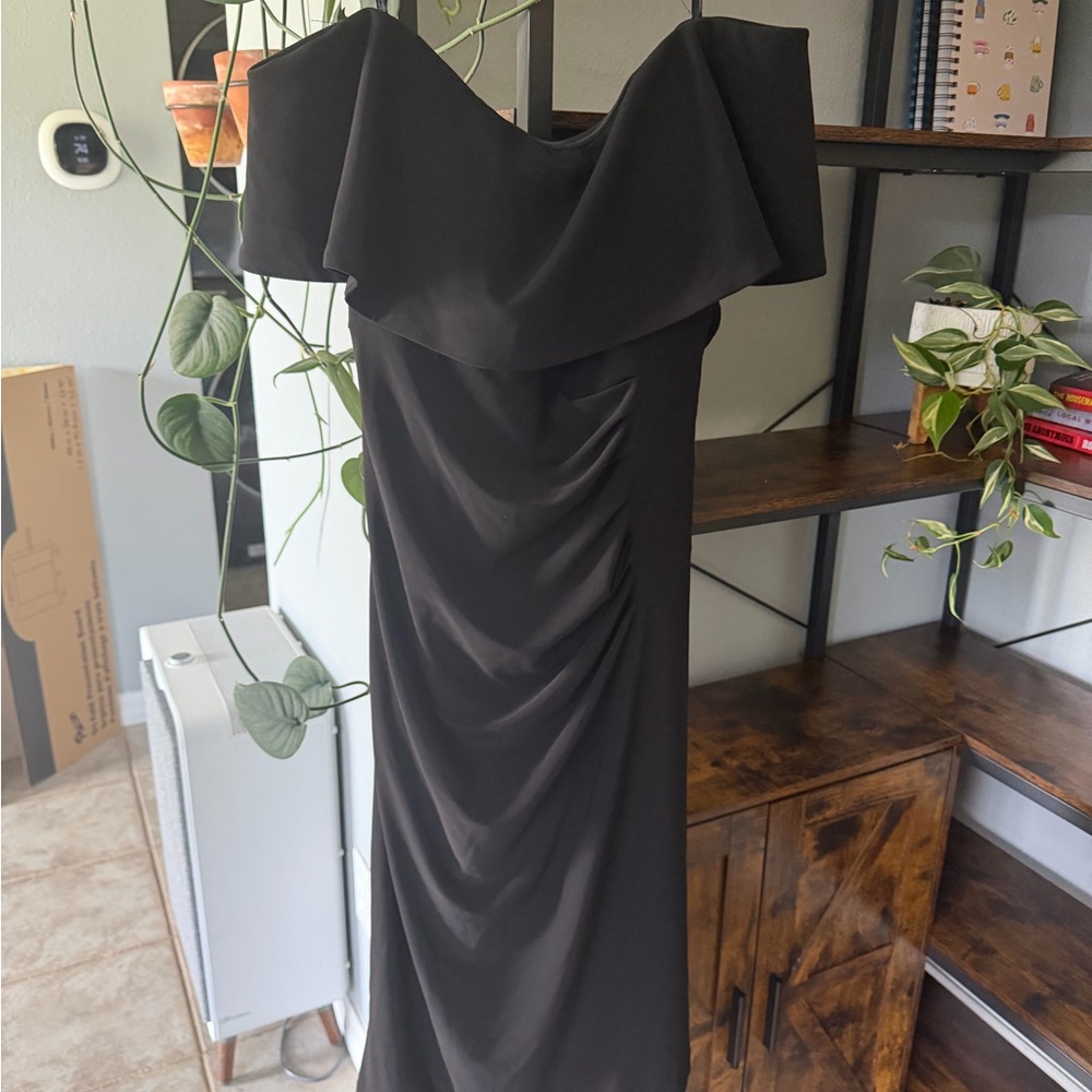 Xscape Black Strapless Off-Shoulder Evening Gown